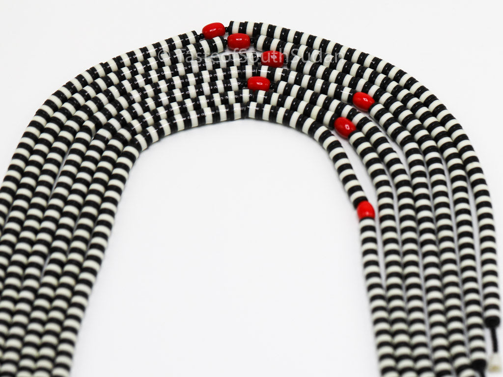 African Majok Single Beaded Black & White with Red Center Bead Necklace | Taste of South Sudan