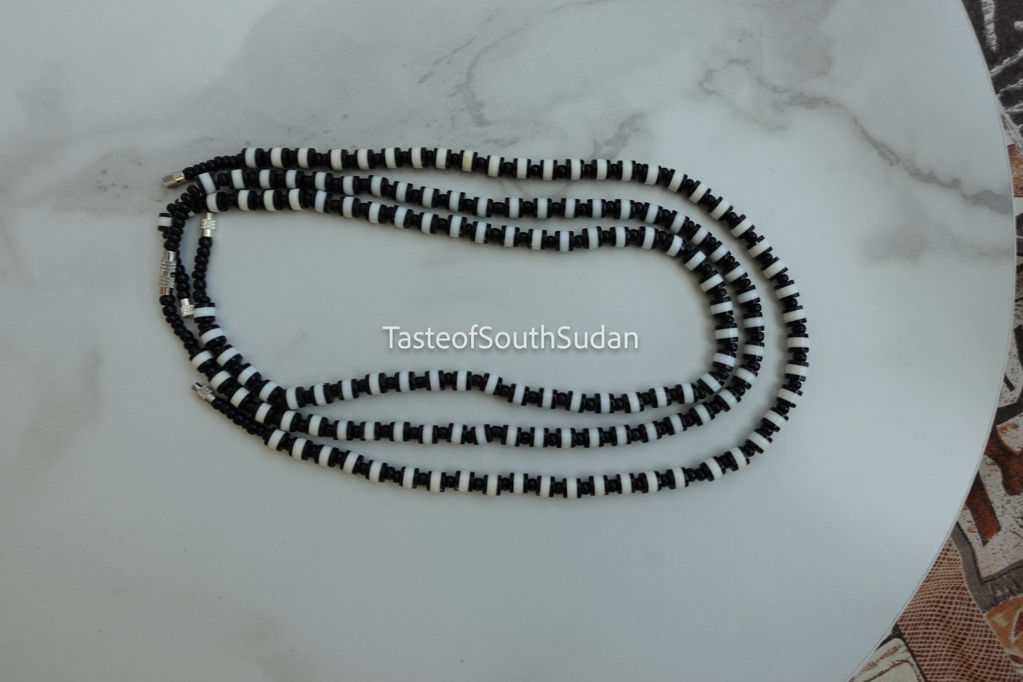 African Majok Beaded Black & White Necklace 16-18